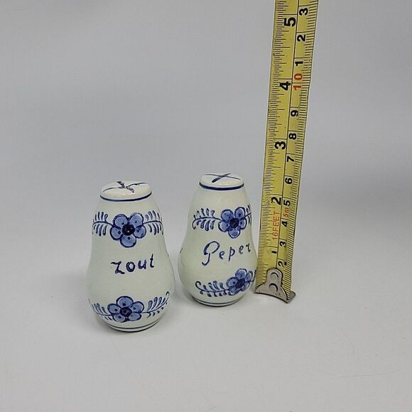 Vintage Delft Holland Salt & Pepper Shakers Blue /White Tray Set Mustard Jar - Picture 4 of 14